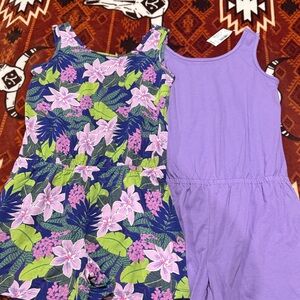The Children's Place Purple Floral & Solid Tank Romper Set